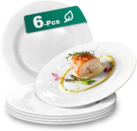 6 Sets 8 Inch Plate Set Unbreakable Lightweight Dessert Plates - White Dinner Plates Dishwasher Safe Outdoor Kitchen Kids Snack Plate Scratch Resistant Reusable Gift For Wedding Home Everyday Use