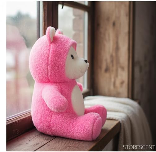 Image of Storescent Hooded Teddy Bear Plush Toy | Soft & Cute Stuffed Animal Toy for Hugging for Kids & Loved Ones - Dark Pink 45cm