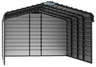 Arrow 12' x 20' x 7' All-Weather Galvanized Steel Carport with 3 Wall Kits, Multipurpose Heavy-Duty Outdoor Garage Carport Canopy, Eggshell