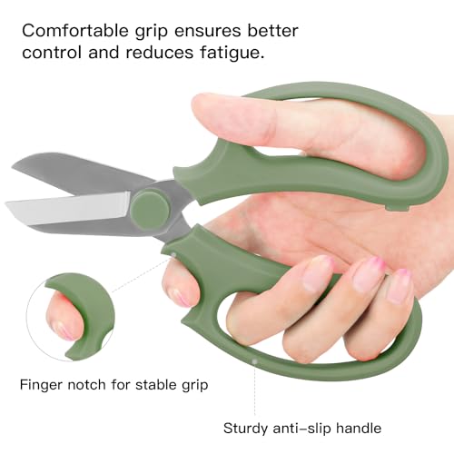 Image of Housolution Flower Scissors, Strong Floral Shears, Premium Steel Garden Pruning Shears Floral Fruits Leaf Scissors Hand Pruner Snip Trimming Tool for Gardening Flower Arrangement, Avocado Green