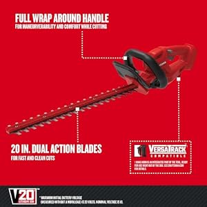 CRAFTSMAN V20 Cordless Hedge Trimmer with Battery and Charger Included, 20 in. Blade, Rechargeable Bush Trimmer Cordless, Lightweight (CMCHT810C1) — photo 3 of 6