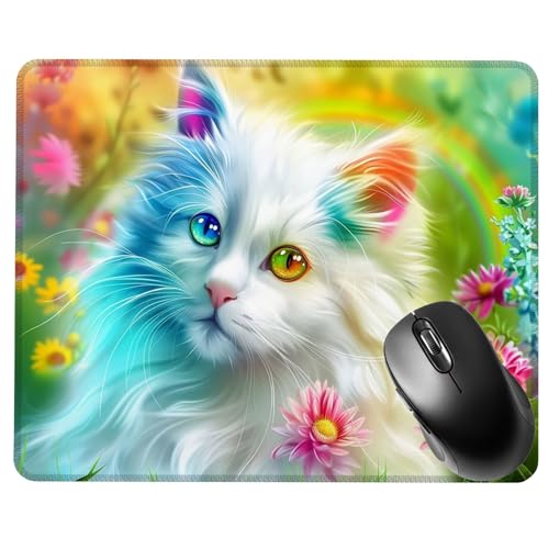 Alfombrilla Ratón Gaming, Mouse Pad, con Base de Goma Antideslizante, Superficie Impermeable, Bordes Cosidos, Compatible con Ratones Láser y Ópticos Portátil, Office, 52x25x0.3cm Gato Planta S0F-585