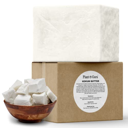 Plant Guru Raw Kokum Butter 5 lbs. Bulk 100% Pure Natural - Great for Skin Body and Hair Moisturizer DIY Creams Balms Lotions and Soap Making.