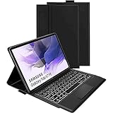 SaharaCase Schutzhülle für Samsung Galaxy Tab S8 Plus (2022) und S7 FE (2021), Bluetooth-Tastatur-Hülle mit TrackPad, stoßfest, robust, integrierter Ständer, Schwarz