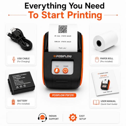 Image of Thermal Label Printer for Business Office Home | Inkless Thermal | Mobile, Desktop Compatible (BillSmart (PSF210-Only 2inch Receipt Printer))