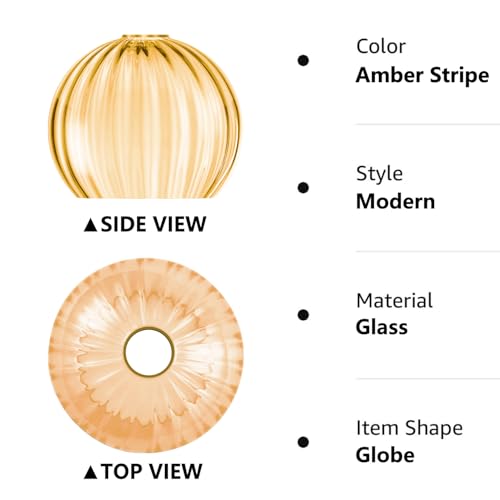 Image of Clear Glass Shade,Replacement Globe & Cover for Lighting Fixture, 8 inch Diameter, Replacement with 1.65 Inch Fitter for Wall Lamps Chandeliers or Ceiling Light (1, 8Inch - Amber Glass)
