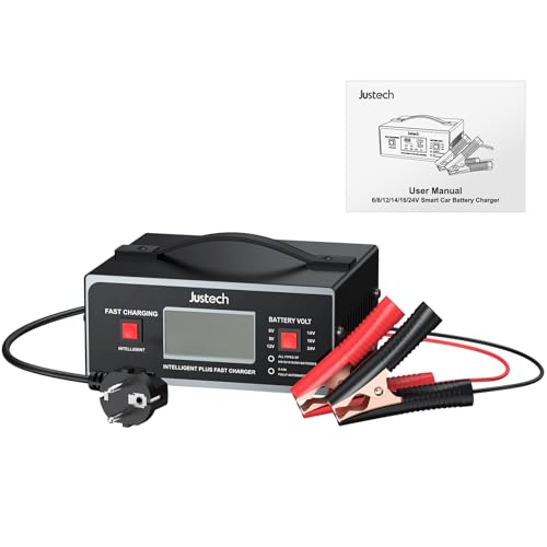 Justech Cargador de Baterias Coche y Moto 6/8/12/14/16/24V,0-10A,Cargador de Batería de Plomo-Ácido Inteligente con Pantalla LCD para AGM,Gel,SLA - imagen 8