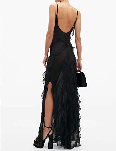 Image of houstil Women's Casual Summer Dress Strap Ruffle Beach Party Maxi Cocktail Evening Holiday Wedding Guest Dresses