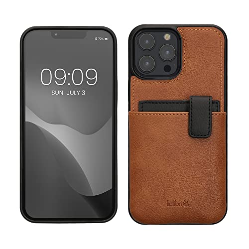 kalibri Coque Compatible avec Apple iPhone 13 Pro Max - Housse Similicuir avec Compartiment pour 2X Carte - Marron-Noir Cover