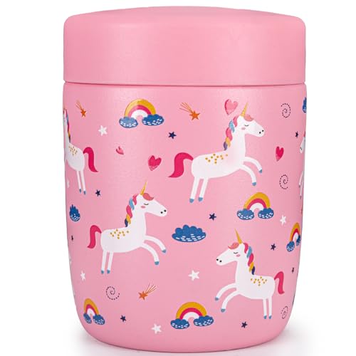 Image of Pawoopawoo 9 Ounce Kids Thermo for Hot Food - Soup Thermo Insulated Food Jar for Hot & Cold Food - Pink Unicorn W