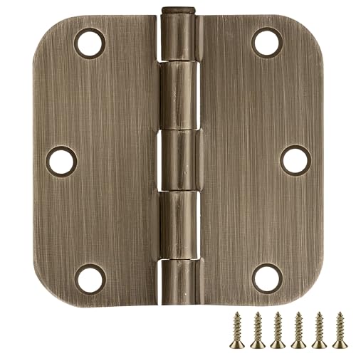 Door Hinges for Interior Doors 12-Pack 3.5-inch x 3.5-inch Rounded 5/8-inch Radius Steel Door Hinge Antique Brass Fits Standard Doors Design House 189753
