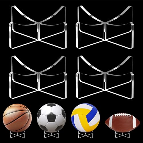 Orlanth [4 Pack] Basketball Stand 3.54x1.3 Inch Clear Acrylic Ball Stand for Display Storage Holder for Football Volleyball Soccer Basketball Rugby