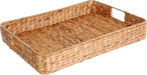 VIVANNO Tablett Serviertablett Tischkorb Korb Wasserhyazinthe Natur groß Tim - 6 x 40 x 30 cm