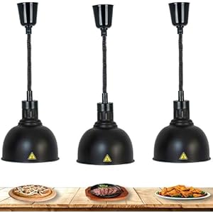 Commercial Food Heating lamp, Retractable Food Heating lamp Food Warmer high Power Commercial Hotel Kitchen Equipment Restaurant Supplies 250W Diameter 25 cm, Black