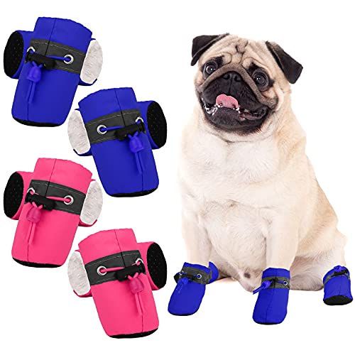 Pedgot 8 Pieces Dog Shoes Winter Warm Dog Paw Protector Anti-Slip Dog Boots with Reflective Straps for Dogs, Blue, Pink Pedgot 8 Pieces Dog Shoes Winter Warm Dog Paw Protector Anti-Slip Dog Boots with Reflective Straps for Dogs, Blue, Pink