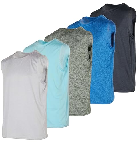 Real Essentials 5 Pack: Boys Dry-Fit Active Athletic Performance Tank Top