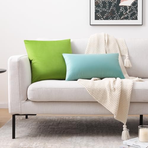 Image of Mixhug Decorative Throw Pillow Covers, Velvet Cushion Covers, Solid Throw Pillow Cases for Couch and Bed Pillows, Chartreuse, 20 x 20 Inches, Set of 2