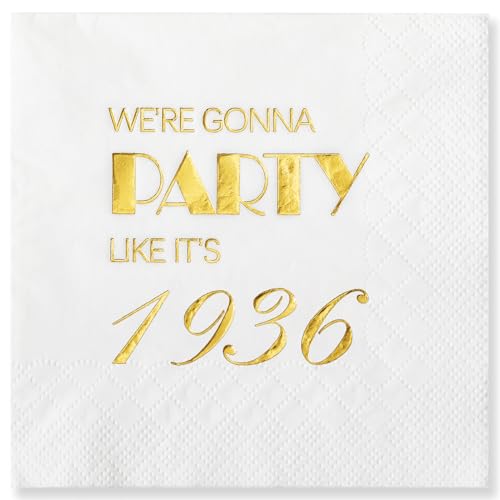 Crisky 50 Pack 90th Birthday Napkins for Men Women 1936 Gold Foil Disposable Napkins for Cake Dessert Beverage Table 90 years Old Bday Party Supplies 90th Birthday Decorations for Him Her 3-Ply