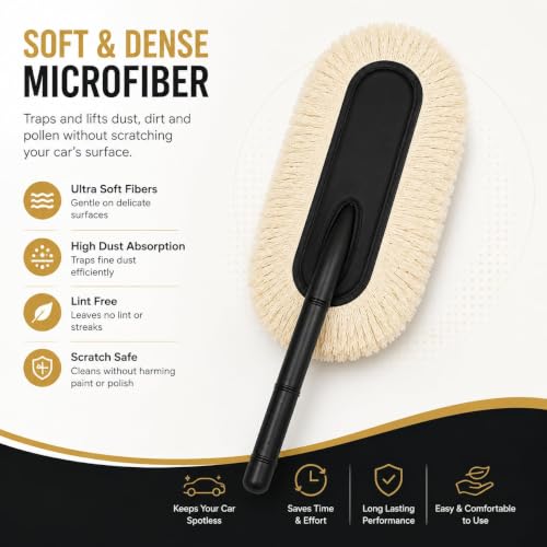 Image of BK 10 IMPORT & EXPORT Car Duster with Long Handle | Lint-Free, Scratch-Free Car Cleaner Brush | Microfiber & Paraffin Wax Coated | Dry Dust Cleaner for Car & Bike Exterior | Ceramic Wax Infused