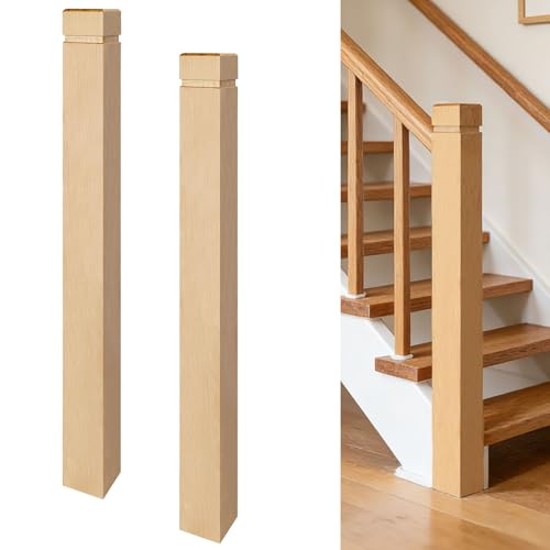 DOLEMODUO Red Oak Newel Post - 3.5x3.5x40Solid Hardwood Stair Post for Indoor Stair Railing & Porch Columns Natural Unfinished