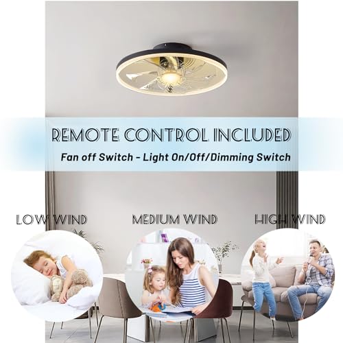 Ceiling Fans with Lights, Low Profile Modern Ceiling Fans with Lights Remote, 50CM Flush Mount Ceiling Fans Dimmable with Memory Function, Smart Ceiling Fans for Bedroom and Kitchen