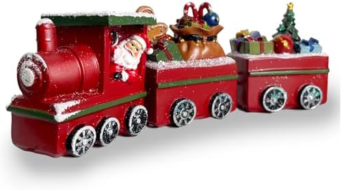 Christmas Table Decorations Train Ornaments Red Christmas Village Holiday Decor with Santa Resin Christmas Ornaments for Mantel Shelf, for New Year Home Decor 8.66 Inches Long