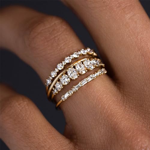 Wfyou Gold Rings For Women That Don'T Tarnish Cubic Zirconia Ring Stackable Rings For Women Teen Girls Dainty 14K Gold Plated Rings Set Wedding Bands For Women Gold Jewelry Ring Size 6 7 8 9 10 thumb #1