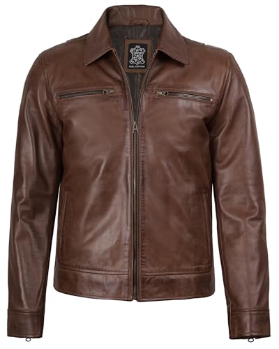 Image of fjackets Leather Jacket Men - Real Lambskin Mens Leather Jacket - Moto Biker Shirt Collar Style