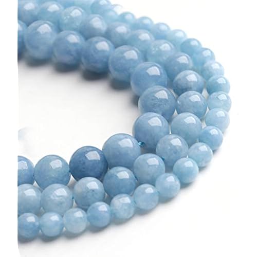 Natural Stone Beads Aquamarine 6mm Polished Round Smooth Gemstone Beads for Jewelry Making 15 Inch(Aquamarine,6mm)
