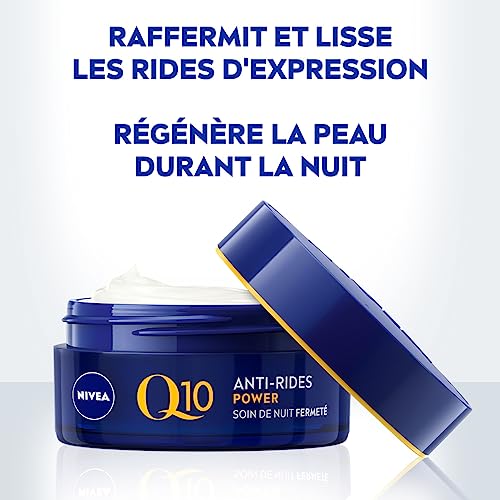 NIVEA Q10 Power Soin de Nuit Anti-Rides + Fermeté (1x50ml), crème anti-âge enrichie en Q10 & 10 X plus de créatine, crème hydratante, soin visage femme régénérant