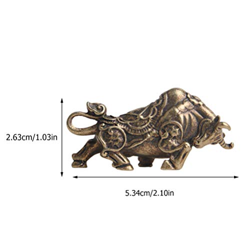 Besportble Brass Bull Figurine Mini Copper Cow Ox Statue Sculpture Pendant Charm Wall Street Bull Statue Animal Cake Topper Table Art Statue Feng Shui Home Decor For Fortune Good Luck #TOP6