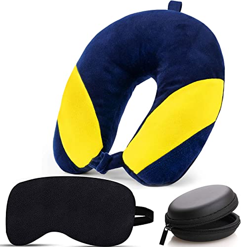 Image of Trajectory Minion Blue & Yellow Neck Pillow Rest Cushion with Soft Velvet Eyemask and Earphone Case for Travel in Flight car Train Airplane with 2 Years Warranty for Sleeping for Men and Women