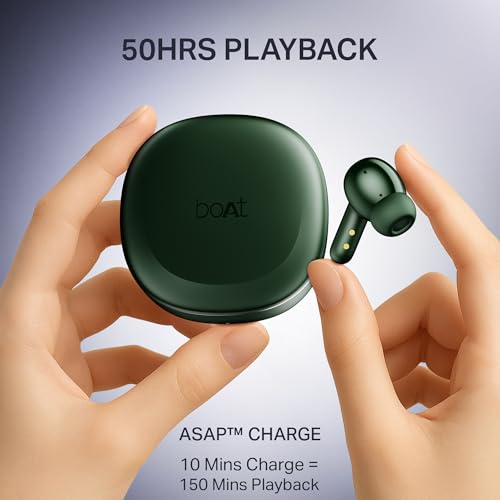 Image of boAt 2025 Launch Airdopes Prime 511, Volume Swipe Control, 50hrs Battery, 4Mics ENx, Multipoint Connection, App Support, Bluetooth Earbuds, TWS Ear Buds Wireless Earphones with mic (Gunmetal Green)