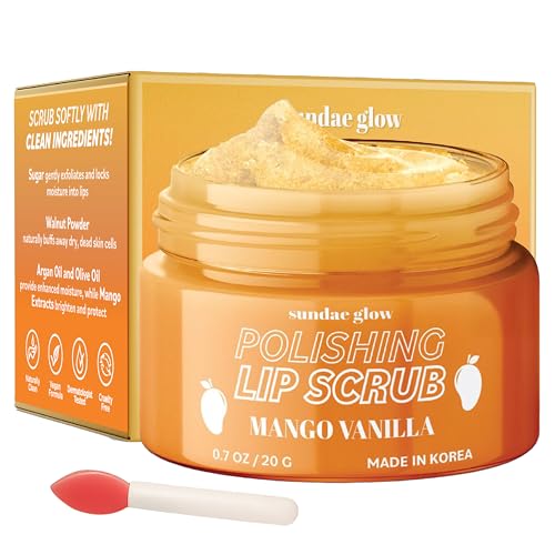 Sundae Glow Lip Scrub with Mango Vanilla – Exfoliates, Hydrates & Repairs – Smooths, Softens & Revitalizes Dry Lips – Dermatologist Tested, Korean Skin Care – Clean Beauty, Cruelty-Free – 1 Pack