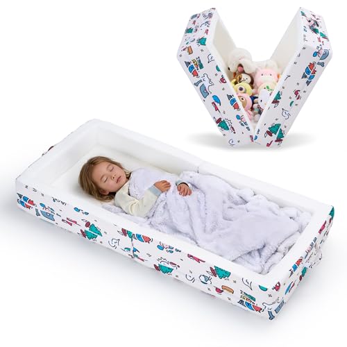 Umoving Portable Foldable Toddler Travel Bed – Air Layer Fabric Soft Foam Floor Crib with Safety Rails, No...