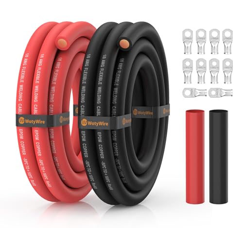 WotyWire 1/0 Gauge Wire Battery Cable with Lugs 5FT Red + 5FT Black