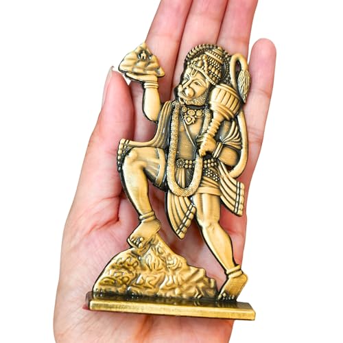 Image of 10cm Height Double Side Same Design Flying Hanuman Idol for Car Dashboard |Bajrangbali Statue |Divine Hanuman Murti for Home, Office & Gift.(Pack of 01) (Golden)