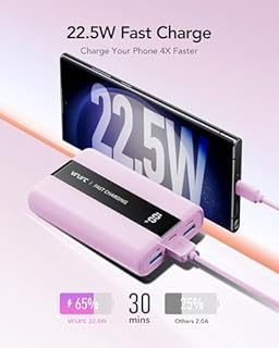 VRURC Mini Power Bank 20000mAh USB C PowerBank Piccolo 22,5 W Ricarica rapida con 4 uscite 3 ingressi Caricatore portatile Travel Essentials Display LED compatibile con iPhone Android -Viola