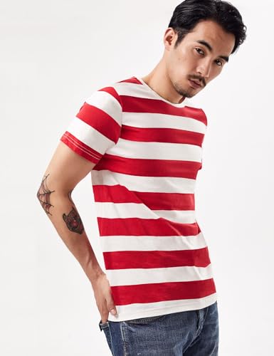 Wide Striped T Shirt for Men Sailor Tee Red White Black Navy Stripes Top Basic4