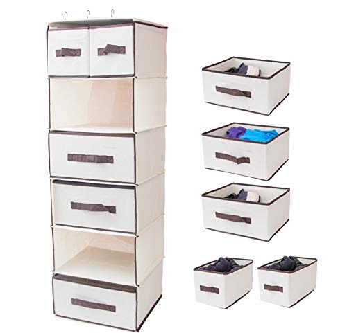 Lovotex 6 Shelf Foldable Closet Hanging, Space Saver Hanging Dresser with 3 Large