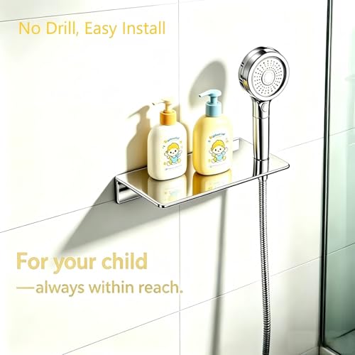 Ceruleanix Drill-Free Wall Mount Handheld Shower Head Holder & Bidet Sprayer Holder, 304 Stainless Steel with Storage Shelf, Polished Chrome, Bathroom Organizer for Tub, Toilet & Pet Bath by Ceruleanix - Used condition - Image 5