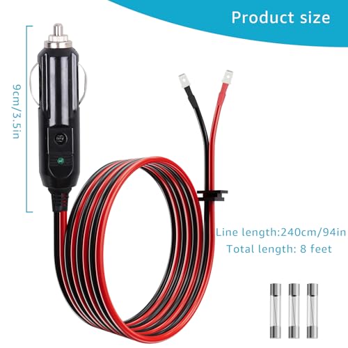 Image of 12V /24V Thermoelectric Cooler Cable Replacement for Coleman Electric Cooler Parts, Replacement for Coleman Cooler OE # 5644-710, 300000540, 5644-707, 5645Plug Cord,8 Feet 15A Cooler Cord w /Fuse