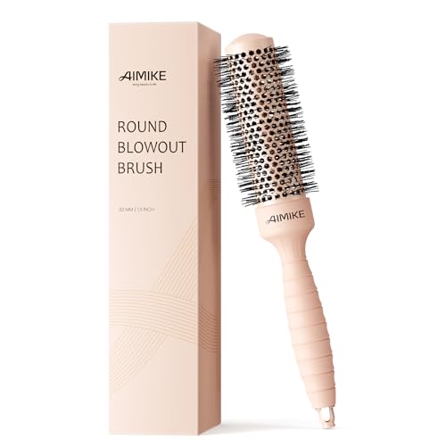 AIMIKE Round Brush for Blow Out, Small Round Hair Brush w/Nano Ion Thermal Ceramic Tech, Professional RoundBrush for Blow Drying & Styling, Maximum Volume and Shine, Barrel 1.3 inch