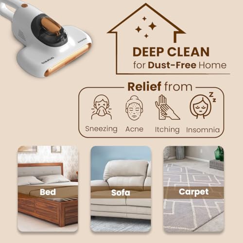 Image of Taurus by INALSA Bed Vacuum Cleaner for Home,400W Anti Dust Mite Mattress Vacuum Cleaner with Uv Light Sterilization,10Kpa Suction Power Corded Handheld Vacuum with Hepa Filter for Sofa,Pillows..White