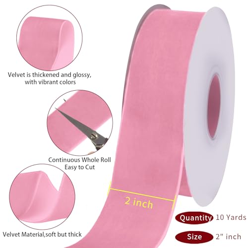 Image of Tsorode 10 Yards Pink Velvet Ribbon for Christmas Tree,2 Inch