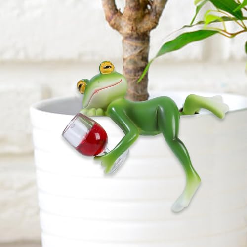 SoeUyd Blumentopf Hänger Frösche Deko, Frösche Tiere Harz Statue, Frosch Blumentopf Hänger, Frosch Deko, Grüner Frosch Pflanzgefäß Hänger Figur für Balkon Dekoration, Garten Pflanzer Dekorationen