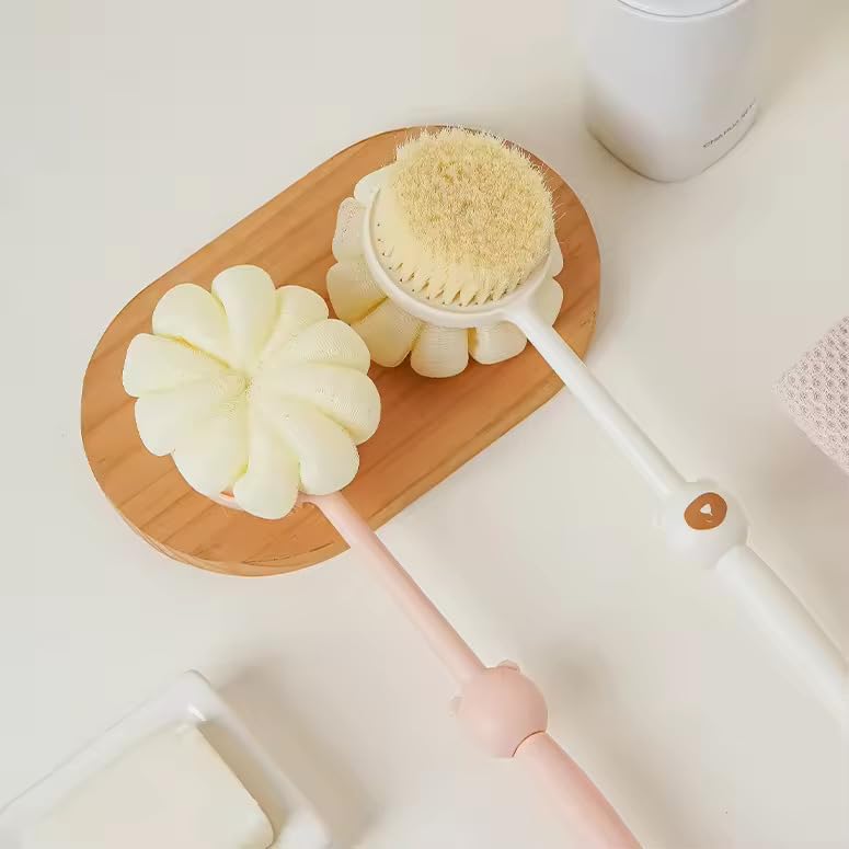 Image of Silicone Bath Brush with Long Handle - Soft Bristles Back Scrubber for Shower | Body Massage - Exfoliating Dirt Removal Brush for Men | Women (pack of 1)