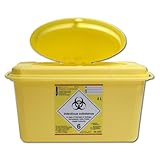 Henry Schein - Kanülenabwurfbehälter (4 Liter) für Spritzen, Nadeln & Skalpelle, stabile Sicherheitsbox mit Abdrehvorrichtung, rechteckig, gelb