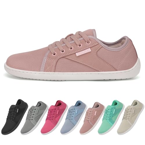 SAGUARO Barfußschuhe Herren Damen Knit Fitnessschuhe Atmungsaktive Weich Barfussschuhe rutschfeste Minimalschuhe Barfuß Freizeitschuh für Männer Frauen Luck  Erröten Rosa 39 EU