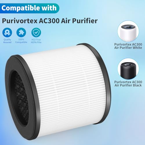 AC300 Replacement Filter Compatible with Purivortex AC300 Purifiers, 3-in-1 Filter(2-Pack)-White